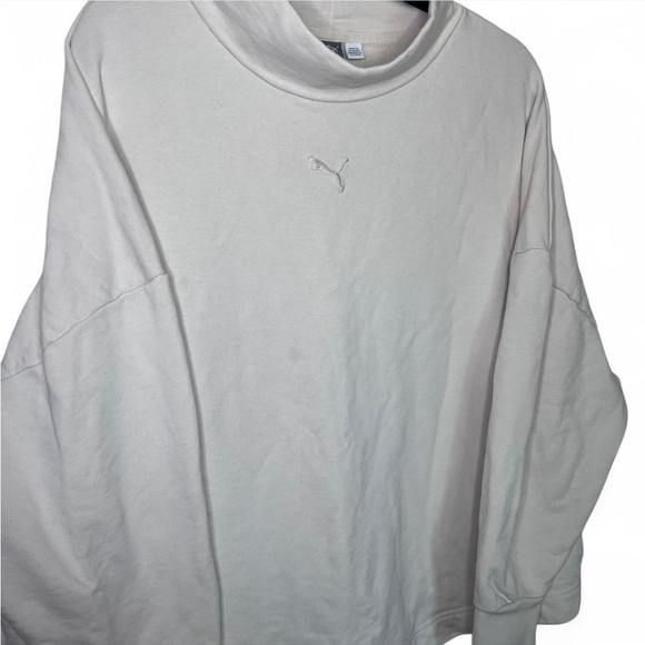 Puma Cream Embroidered Logo Sweatshirt 2X Oversized Cozy Pullover - Picture 2 of 7